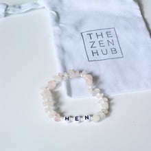 Load image into Gallery viewer, rose quartz personalised hen bracelet on white background
