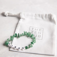 Load image into Gallery viewer, Virgo crystal healing bracelet in green aventurine position against white THE ZEN HUB bag
